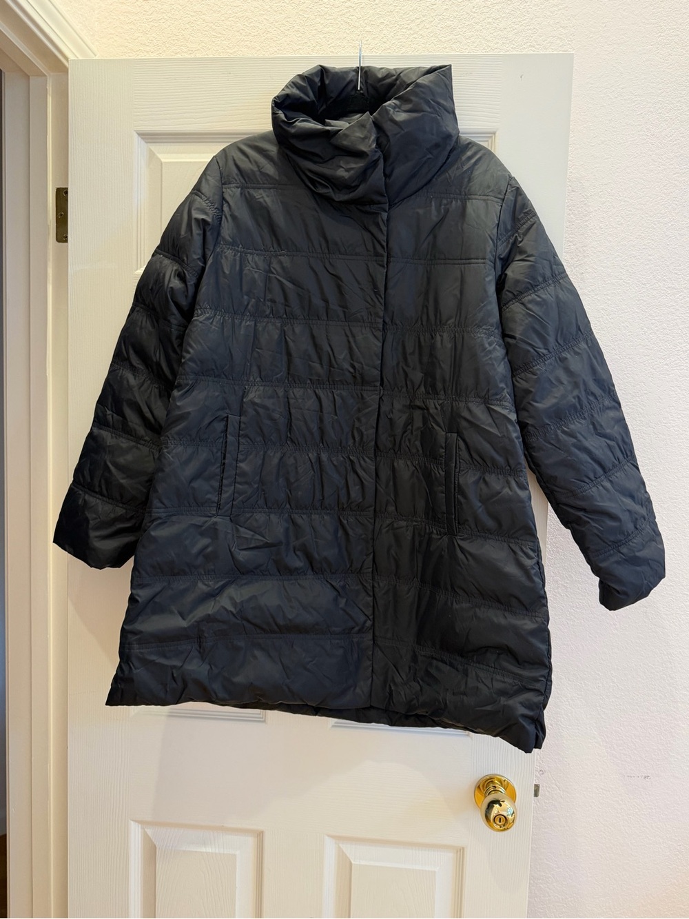 Eileen Fisher Women's Black Quilted Puffer Coat with High Collar